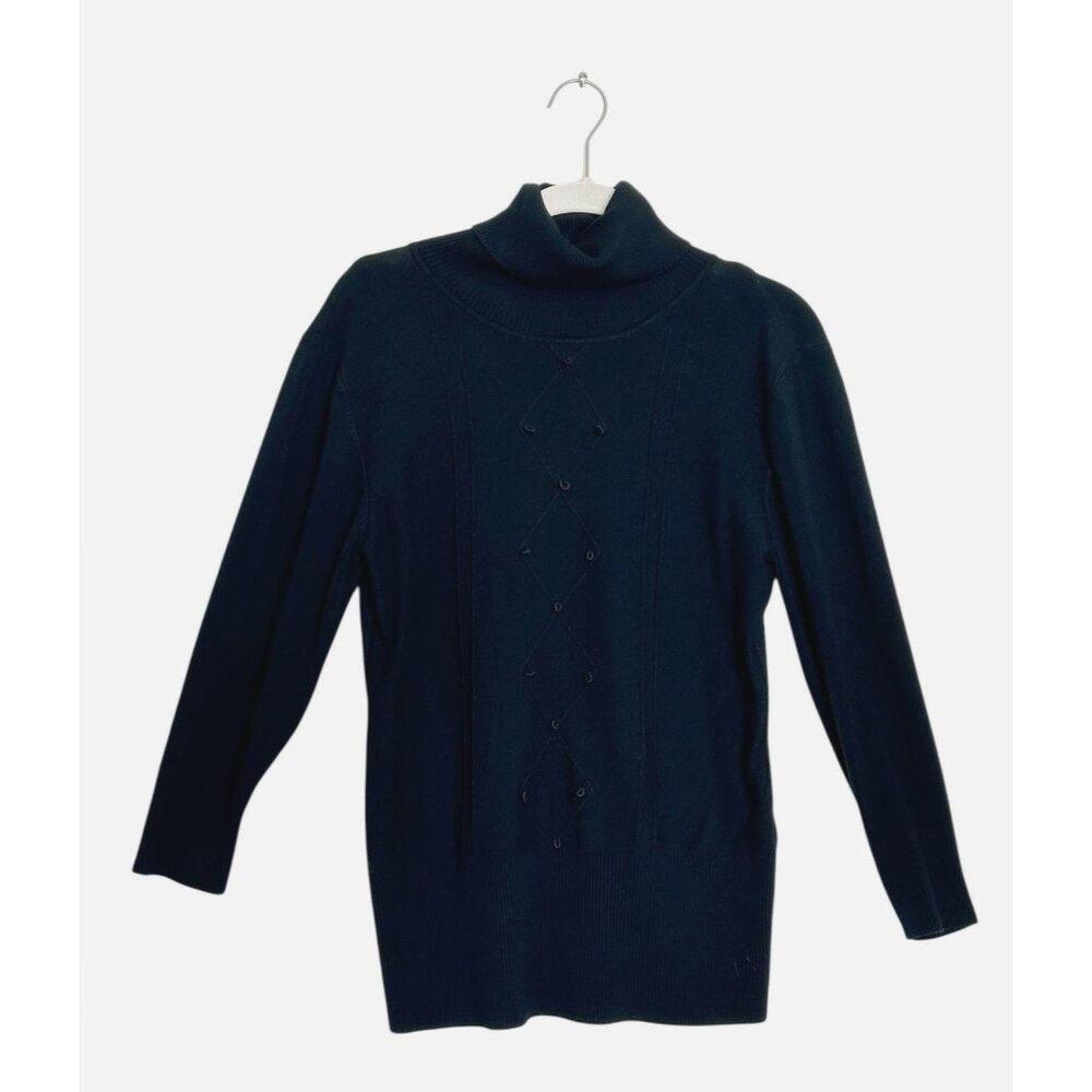 Klass Tailoring UK Women's Embroidery 3/4 Sleeve Turtleneck in Black - Sz M